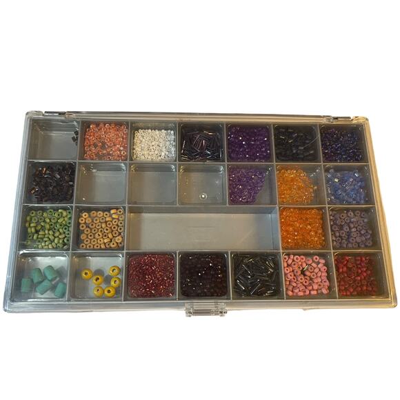 Large Assortment Mix Bulk Beads Wood Glass With Case - Picture 2 of 4